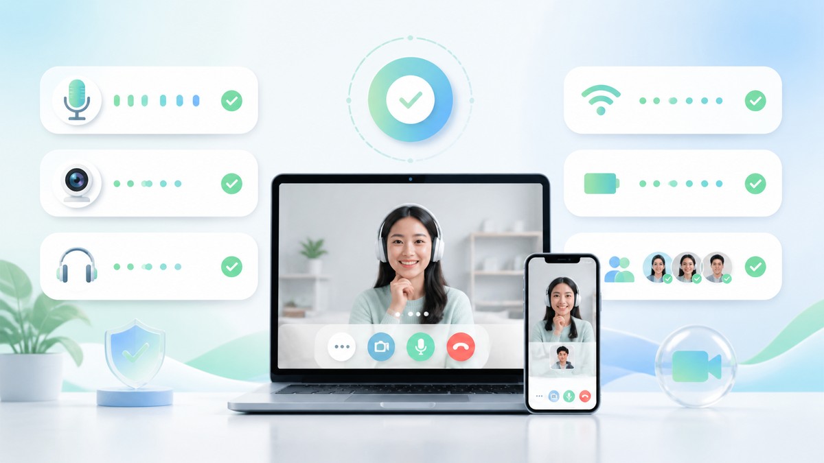 Letstalk语音视频通话前设备权限网络环境和参与者准备示意图