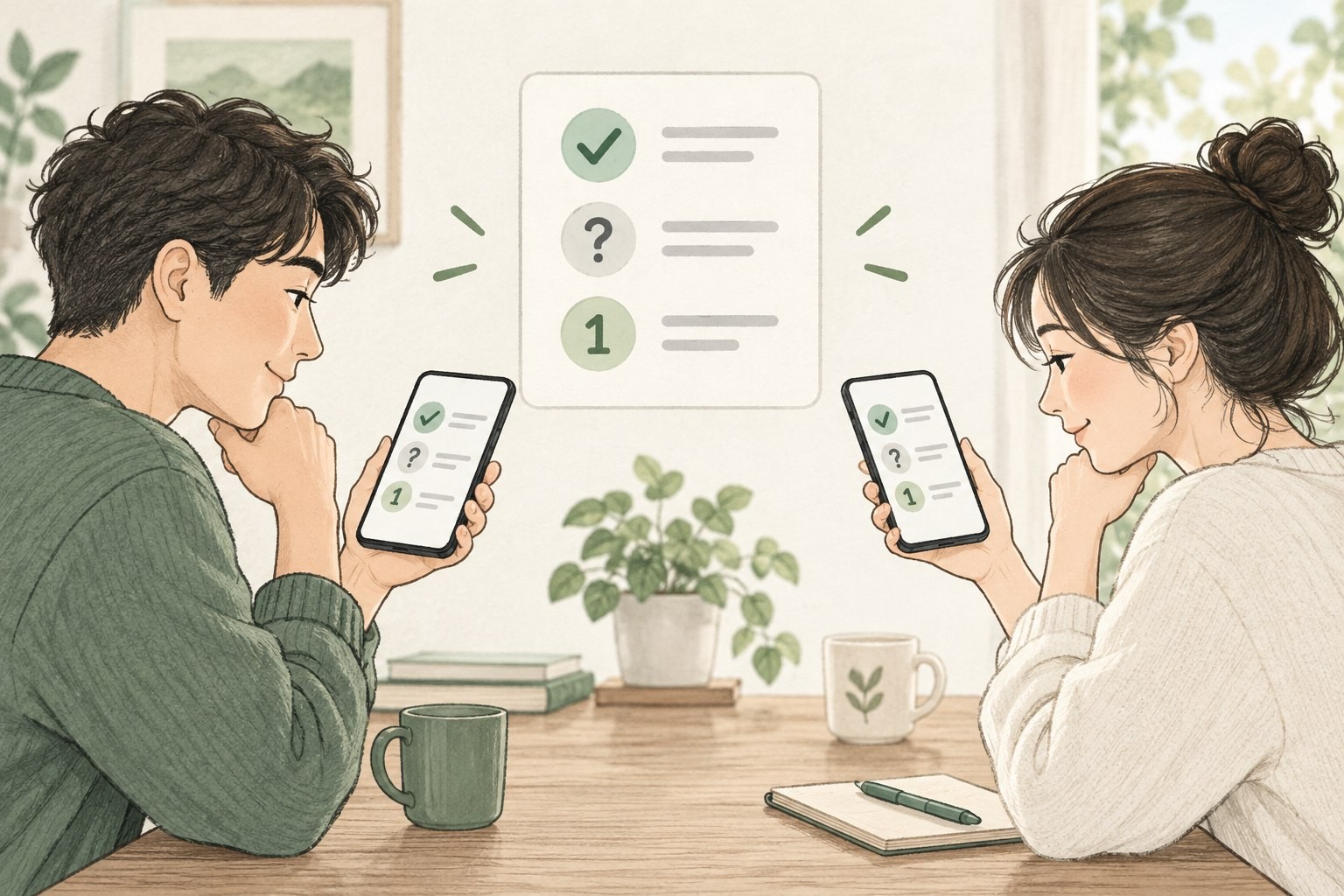 双方核对同一份摘要,分别记录已确认内容、待确认问题和下一步的示意图